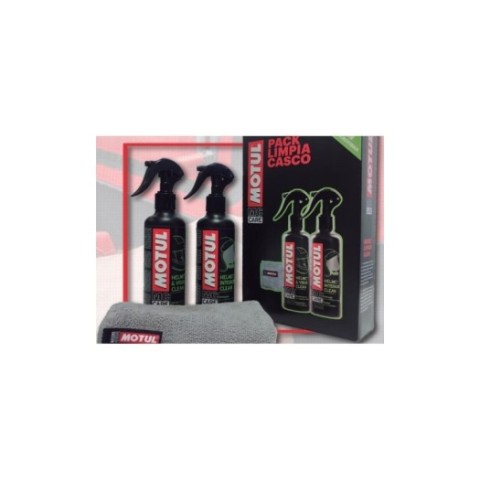 Pack limpia casco Motul m1+m2+paño microfibra